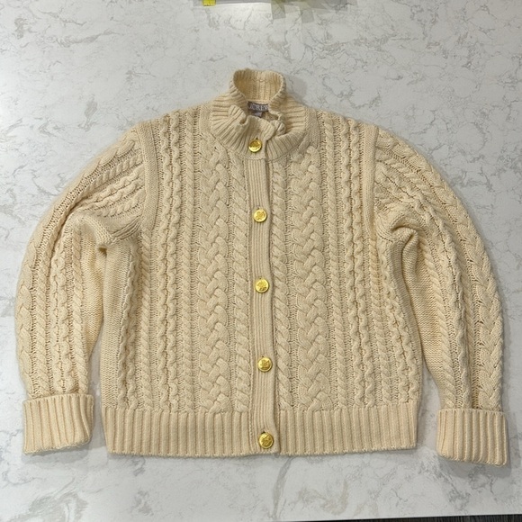 J.Crew Ruffleneck Cable Cardigan Sweater XXL White Cream BV351 Gold Buttons NWT - Picture 4 of 13